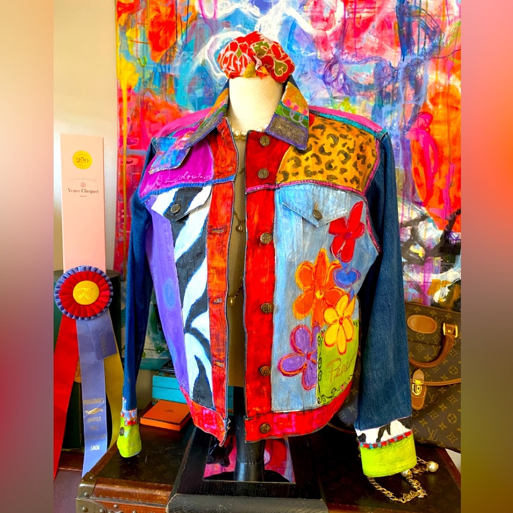 Laugh in Color Studio -me 😊 Wearable Art Colorful Hand-painted Denim Jean Jacket